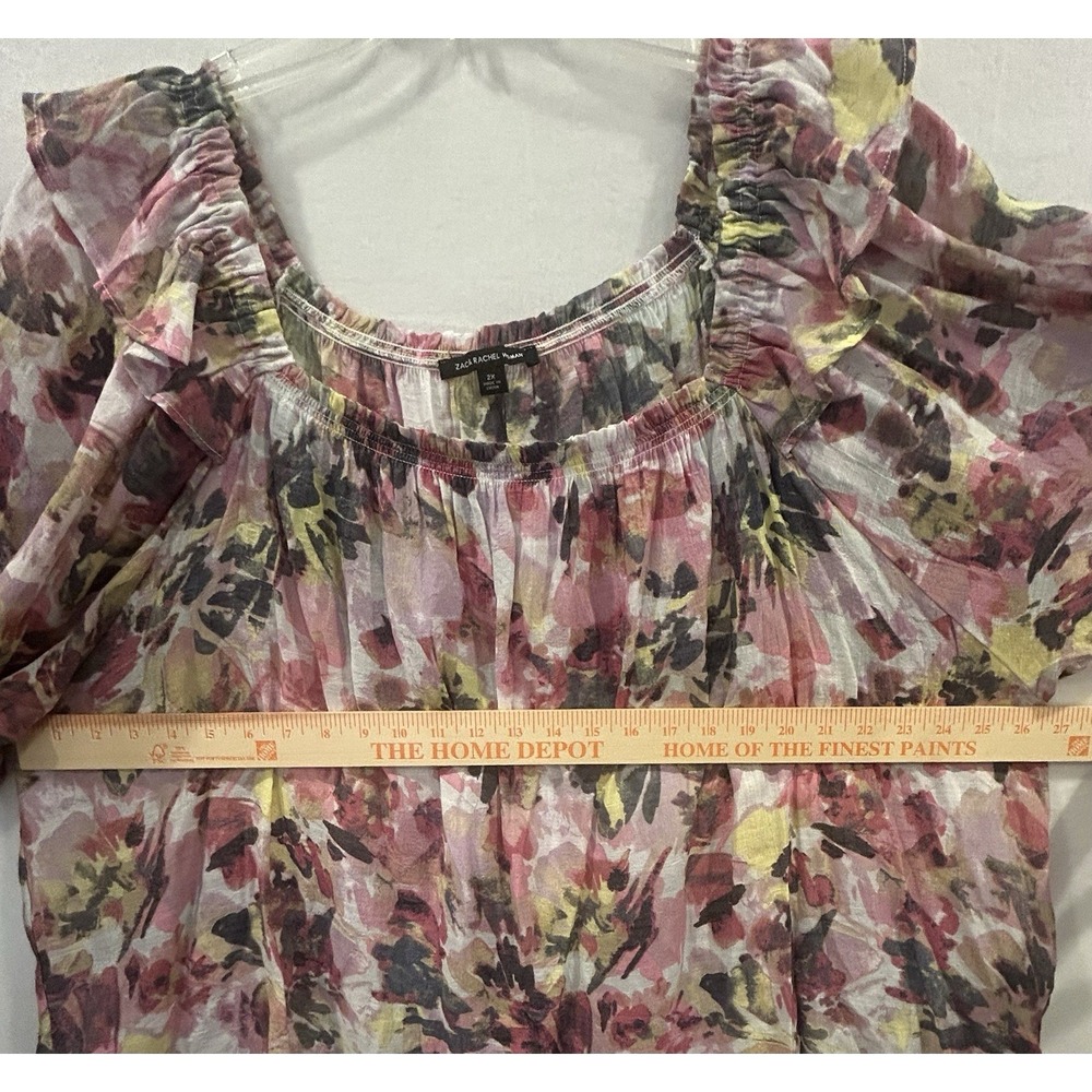 Zac & Rachel 3/4 Sleeve or Off Shoulder Blouse Sz2X Floral Lilac Rose Multicolor - Picture 6 of 10